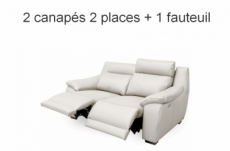 ensemble composé de 2 canapé 2 places et d'un fauteuil, au total 5 relax électriques, en 100% tout cuir épais luxe italien grainé, ivoire. bern